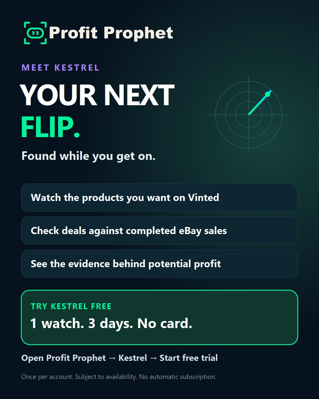 Kestrel Vinted deal alerts — try one watch free for three days