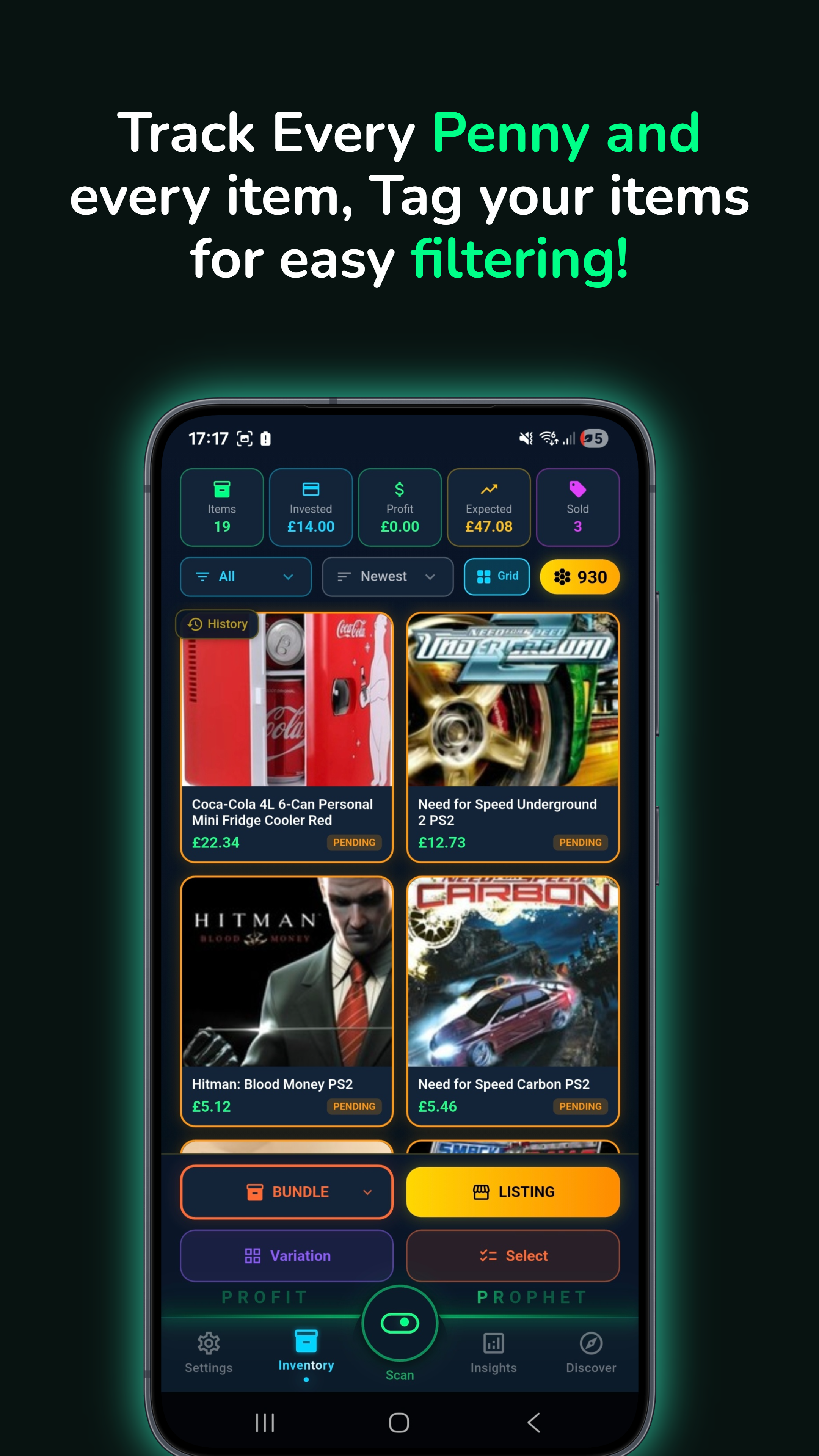 Inventory tracking with tags and filtering