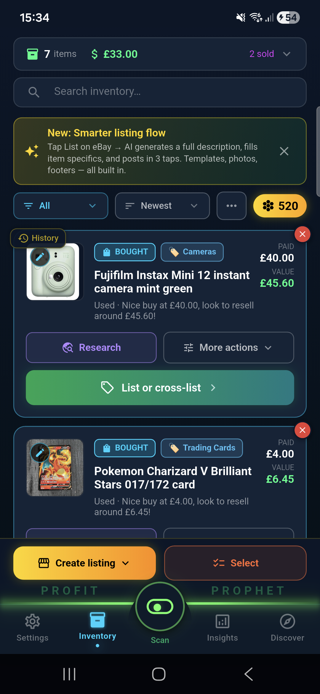 Populated inventory